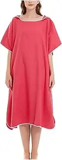 Outdoors Changing Robe Poncho Towel, Beach Surfing Swimming Robe, Quick Dry Towel with Hood for Beach, Swimming, Surfing, One Size Fit (Color : Red)