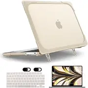 MEEgoodo for MacBook Air 13.6 inch Case 2025 2024 2022 (A3240/A3113/A2681) with M4/M3 M2, Laptop Hard Shell for MacBook Air 13", Cover with Heavy Duty Rugged Shockproof Kickstand, Khaki