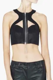SASS & BIDE Leather Top NWT rrp $490 Size Small Black Bustier Bra Zip Front