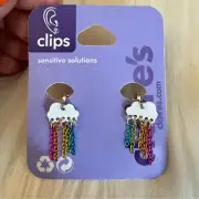 Claire's Girls Silver Cloud Rainbow Clips Earrings