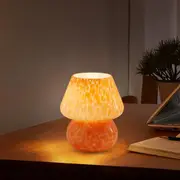 Clora Mushroom Glass Table Bedside Lamp Nightstand Light 3 Color Temperature Bedroom Living Room Home Decor Flame Orange