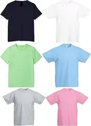 [Generic] T-Shirts Tee Tops Girls Boys Unisex Kids Childrens Essentials Crew Neck Solid Plain 100% Cotton Short-Sleeve Original Tee Shirts, 6 Pack Multi Color 10-12 Years