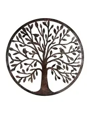 [Willow & Silk] Round Tree-of-Life w/ Birds Wall Art in Brown
