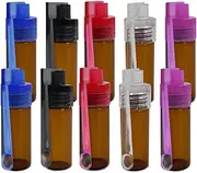 10pcs Mini Powder Spice Bottle with Tiny Spoon Inside, Leak-proof Portable Glass Pill Box Organizer Case, Spice Powder Tool, Random Color Lids, 51mm Height