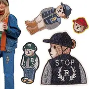 [Generic] Clothing Bear Patches - Embroidered Patch Set, Bear Patch Badges | Cartoon Bear Embroidery Patches with Hot Melt Adhesive, Adorable Bear Clothes Designs Patch for Jeans Jacket Hats Backpacks T-Shirts