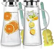 Glass Pitcher with Lid and Spout Set of 2 Heat Resistant Glass Water Jug with Stainless Steel Lid 1500ml Good for Coffee Juice Beverage Pitcher for Juice and Iced Tea Pitcher Water Carafe