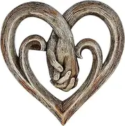 Heart Holding Hands Wall Decor, Faux Wood Finish Decorative Art Sculpture, Rustic Wooden Texture Style Handshake Craft Statue, Wooden Crafts Family Home Decoration- Forever Love