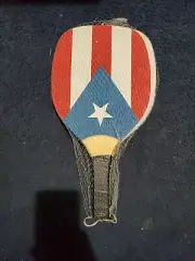Paddle Ball/Pickle Ball Wooden Raquet. Puerto Rico Patten Flag on Raquet/Paddle