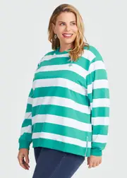 [Virtuelle] Taking Shape Cotton Block Stripe Sweatshirt Size 10 in Atlantic Green / White - Plus Size Women's Clothing Atlantic Green / White