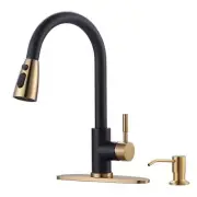 Wowow Pull Down Sprayer Kitchen Faucet 15"H With Soap Dispenser In Black and