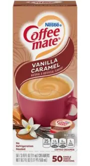 Nestle Liquid Coffee Creamer Singles, Vanilla Caramel, 50 Ct Box