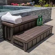 XtremepowerUS Universal 2 Slip-Resistant Spa & Hot Tub Step Outdoor Indoor Compartment Spa Step with Storage, Brown/Black 75166