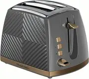 [Russell Hobbs] Groove 2 Slice Toaster (High Lift, Extra Wide Slots, 6 Browning levels, Frozen/Cancel/Reheat function - Illuminated buttons, Removable crumb tray, 850W, Grey, Brushed gold accents) 26392
