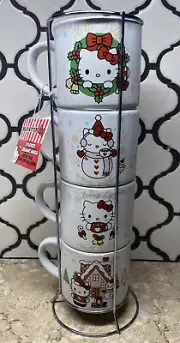 NEW Hello Kitty Christmas Stackable Mugs - Set Of 4 Snowman Gingerbread House