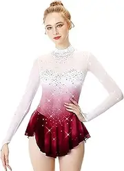 [Zagitova] Figure Skating Dress for Women Gradient Long Sleeve Girls Competition Dance Outfits with Shiny Rhinestone