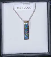Solid Opal Inlay Pendant, Deep Reds and Blues, 14K White Gold, Australian Opal