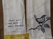 NEW Set of 2 - 100% Cotton Kitchen Dish Towels Birds Yellow Kitchen Decor 17x28"