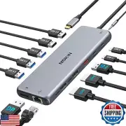 USB C Docking Station 3 Monitors USB C Hub Laptop Dual Monitor Multiport Adap