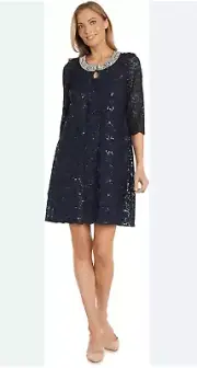 R&M Richards 2-Piece Women’s Formal Coctail Party Lace Jacket and Dress with Pea
