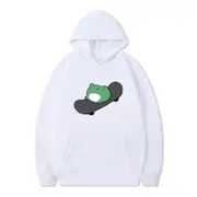 Nevenka Womens Cute Hoodie Skateboarding Frog Long Sleeve Pullover-White