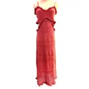 NWT MISA Skye Dress Dusty Rose Pink Metallic Open Waist Crochet Adj Strap M