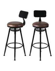 [Levede] Kitchen Wooden PU Leather Industrial Swivel Chairs 2x Bar Stool in Assorted