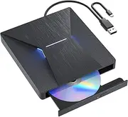 External Bluray DVD Drive, USB 3.0 and Type-C Blu-ray Reader 3D Slim Optical CD Drive Compatible with Windows XP/7/8/10, Laptop, Desktop, MacOS for MacBook