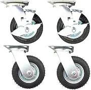 riin 4pcs Set 6Inch Pneumatic Caster Wheel Inflatable Industrial Castor 80kg ea 2 Swivel&Lock + 2 Swivel-Only for Trolley Furniture Equipment