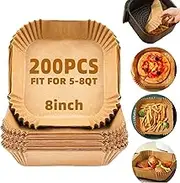 Air Fryer Liners Disposable,200Pcs Parchment Paper,LYHOLKEER 8IN Disposable Air Fryer Paper Liners for 5-8QT Air Fryer, Non-Stick, Square Liners Free of Bleach
