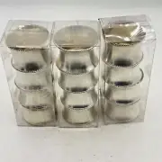 Set Of 12 Silver Hammered Metal Napkin Rings Fluted Rimmed Shiny