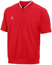 [Jordan] MEN'S COACH 1/2 ZIP SHORT SLEEVE WOVEN LIGHTWEIGHT JACKET, RED/WHITE, SMALL, Red/White, Small