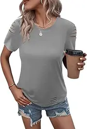 [Onsoyours] T-Shirt Women's Summer Casual Crew Neck Top Basic Cut Out Short Sleeve Tee Top