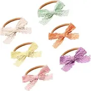 GREENADSCAPE 6pcs Girl Bow Headbands Comfortable Lace Headdress for Newborns Nylon Elastic Hair Accessories for Photography and Everyday Wear Adorable and Versatile Style