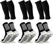 Barrlves 3 Set Kids Grip Soccer Socks and Shin Guard Sleeves Football Basketball Training for Age 7-14 Boys Girls
