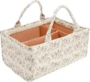Floral Diaper Caddy Organizer with Removable Dividers, Portable Nursery Storage Basket, Baby Storage Basket for Newborn Boys and Girls