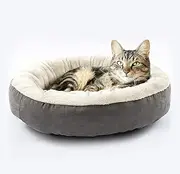 Round Donut Cat and Dog Cushion Bed, 50cm Bed for Cats or Small Dogs, Anti-Slip & Water-Resistant Bottom, Super Soft Durable Fabric Pet Beds, Anti-Anxiety Plush Dog Bed, Machine Washable Pet Bed