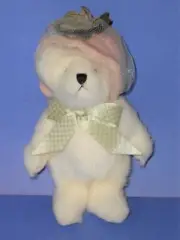 2001 Boyds Bears Plush 7" Margo DeBearvoire White Bear Pink Floppy Floral Hat