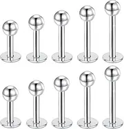[Lubgitsr] 10pcs 316L Surgical Steel Hinged Lip Studs, Lip Tragus Helix Earrings, Surgical Stainless Steel Nose Piercing Jewellery, Nose Hinged Hoops For Men And Women, 6MM,8MM,10MM,12MM,4MM, Stainless Steel