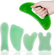 5 Pcs Gua Sha Massage Facial Tool Set and 1 Pcs Body Gua Sha Massage Tool with Handle, Guasha Massager Kit for Face Back Neck Leg Body Scraping Massage Board Jade Stone Guasha Comb(Green)
