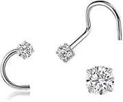 [DENI] 2 Nose Studs with Large Stone 2.5 mm Cubic Zirconia with Stunning Shine, Curved Stem, Thickness 0.8 mm, Hypoallergenic, 6 mm Largo, Silver, No Gemstone, 6mm largo, Silver, No Gemstone