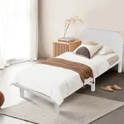 ACA Single Size Wood Bed Frame Solid Pine Wooden Base Platform Bed Square Headboard Bedhead White