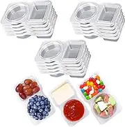 15PCS Double Compartment Condiment Container Reusable Snack Container 2 Condiment Containers With Lids Snack Pack Container Sauce Containers Condiment Containers With Used For Take-out Condiments