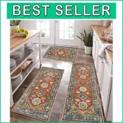 Farmhouse Geometric Kitchen Rug Set - 3 Pieces with Durable Non-Slip Backing