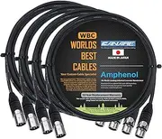 WORLDS BEST CABLES 4 Units - 1 Meter - Canare L-4E6S, Star Quad Balanced Male to Female Microphone Cables with Amphenol AX3M & AX3F Silver XLR Connectors - Custom Made by