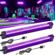 2pcs USB UV LED Blacklight Bar 28cm High Intensity - 385-400nm Ultra Violet Light Effect for Halloween Club Party Disco Stage Lighting - Low Voltage 5V with On
