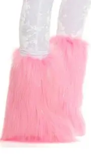 Pink Furry Legwarmers Fuzzy Boot Covers Metallic Gold Shimmer Strands 997921