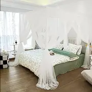 Vpory Canopy Bed Curtains - 4 Corners Post Bed Canopy Curtains for Girls & Adults, Bed Princess Bed Canopy Mosquito Net Bedroom Decoration Accessories - White, Full Size/Queen Size