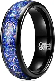 THREE KEYS JEWELRY 4mm 6mm 8mm White Black Ceramic Ring with Blue Red Green Galaxy Stone Inlay