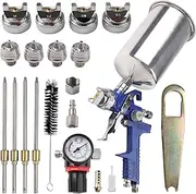 HVLP Gravity Feed Spray Gun, Automotive Air Paint Spray Gun Kit with 4 Nozzles,1.4mm 1.7mm 2.0mm and 2.5mm, 1000cc Aluminum Cup, Suitable for Auto Paint, Base Coat & Touch Up