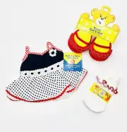 Build A Bear Navy & Red Polkadot Dress, Red Shoes And Sparkly Ruffles Socks